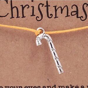 Candy Cane Christmas Wish Bracelet Gold Color String
